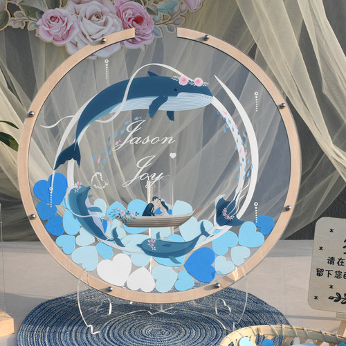 稻草兔兔结婚礼爱心木片签到抖音相框签名册名本创意个性圆形透明 - 图0