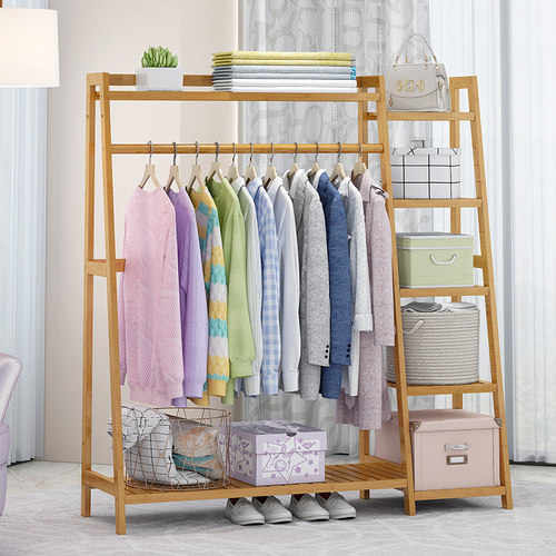 衣架落地简易卧室收纳家用衣服架子置物衣柜衣帽架实木晾衣挂衣架 - 图0