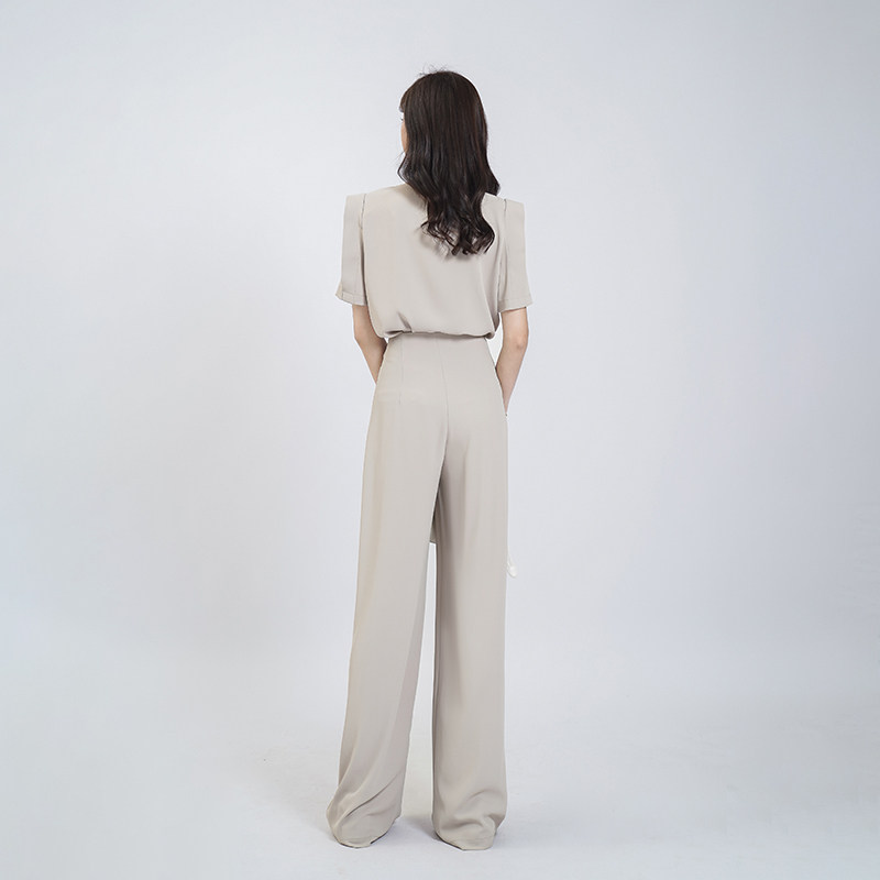 休闲套装女夏季新款职业通勤设计感短袖雪纺衫时尚阔腿裤两件套,淘宝优惠券,粉丝福利购,淘宝优惠卷