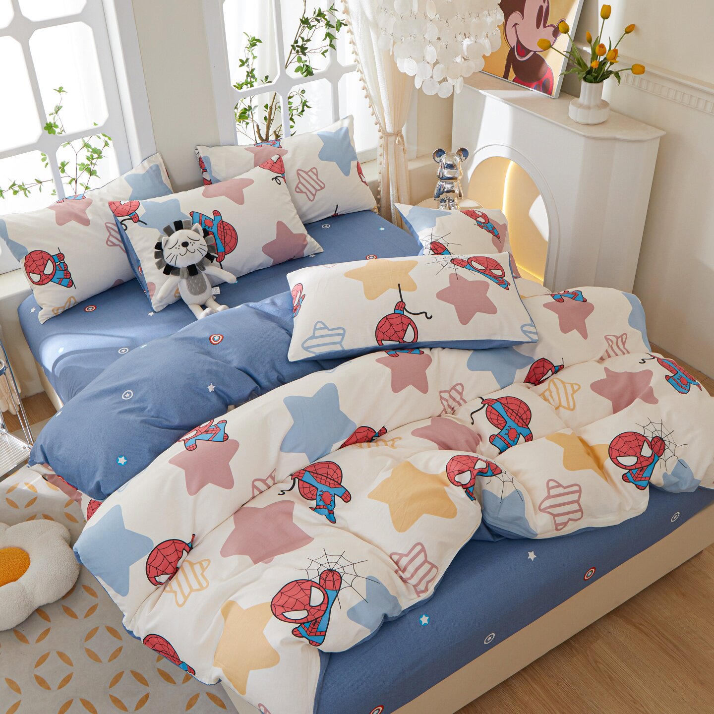 蜘蛛侠卡通纯棉四件套床上被套床单全棉学生宿舍三件套儿童可爱