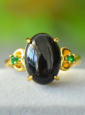 铜镶嵌和田玉青玉精美时尚戒指女金镶玉指环