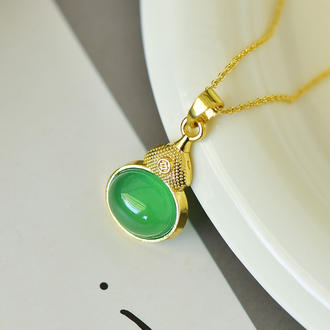铜镶嵌绿玉髓蛋面福禄吊坠女沙金葫芦挂件仿金首饰不掉色,淘宝优惠券,粉丝福利购,淘宝优惠卷