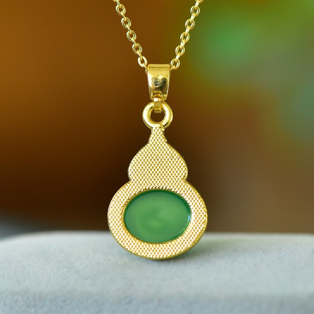 铜镶嵌绿玉髓蛋面福禄吊坠女沙金葫芦挂件仿金首饰不掉色,淘宝优惠券,粉丝福利购,淘宝优惠卷