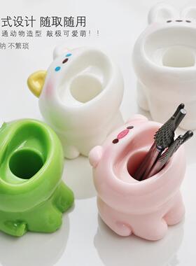 美甲笔卡通收纳笔筒摆件桌面打磨头大嘴泡泡碗小猪兔子青蛙收纳