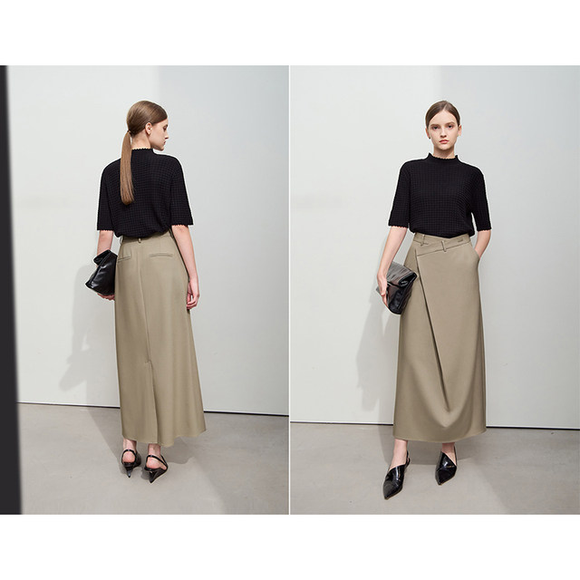 Amii2025 spring new style elegant commuting no-iron anti-wrinkle asymmetric patch skirt women's A-line skirt long skirt
