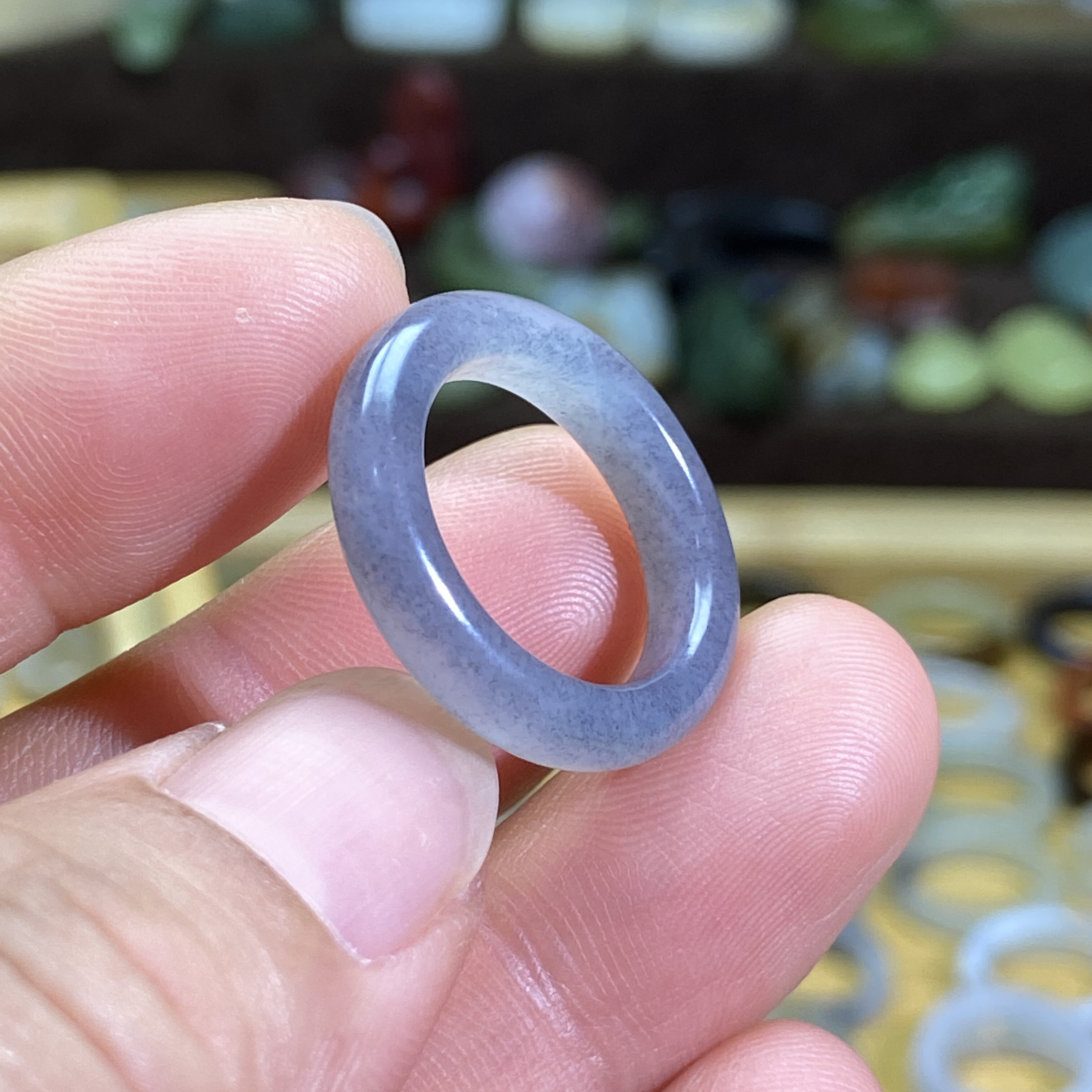 Hetian jade blue and white seed card 16 thin strips ring retro style ring circle cultural play beads running circle jade ring hanging ornament