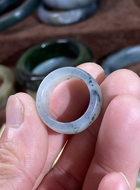 和田玉籽料随型戒指黑白分明青花独籽戒圈复古风文玩珠串跑环玉环