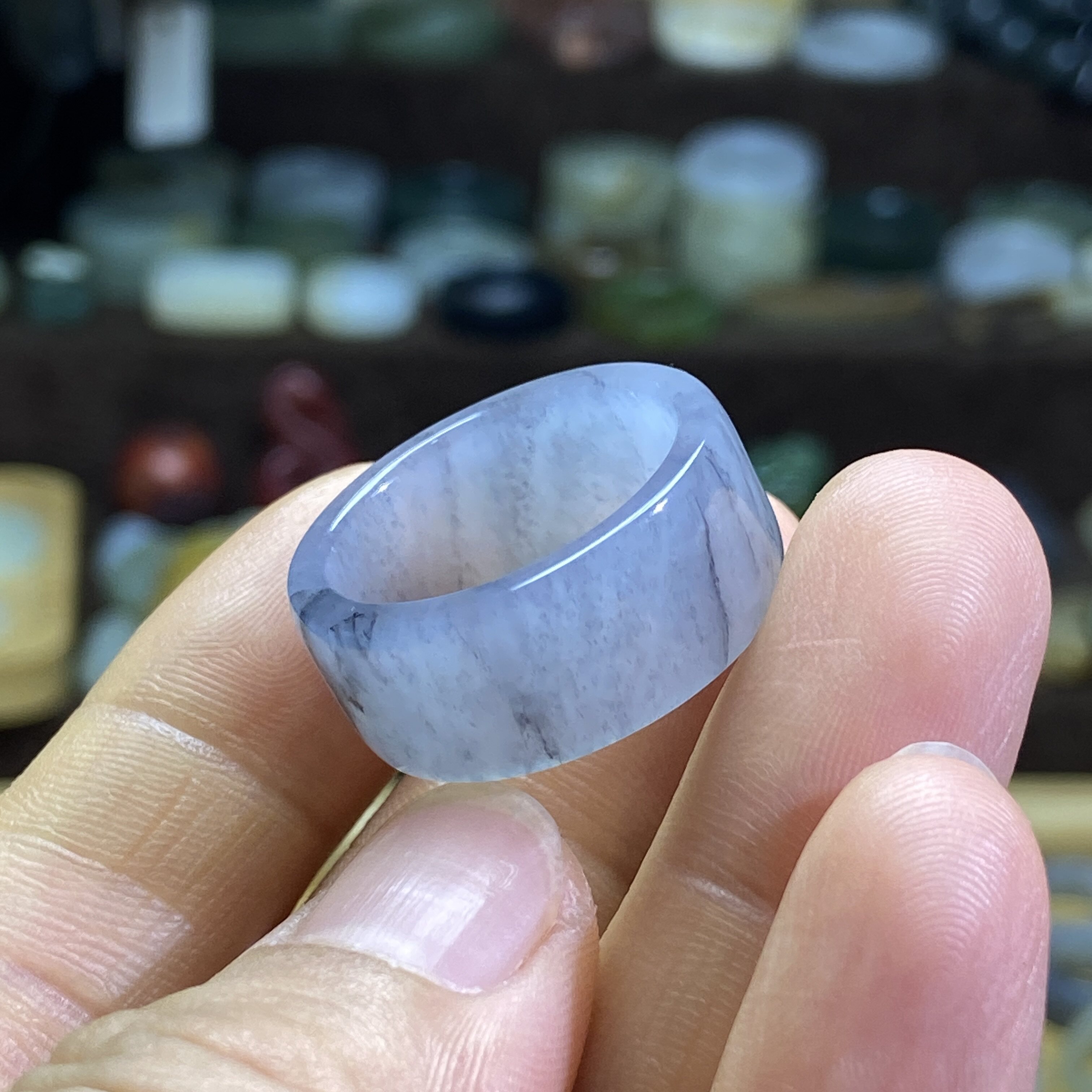 Hotan jade seed material blue and white card 19 large circle ring retro style ring jade ring cultural play beads running circle pendant