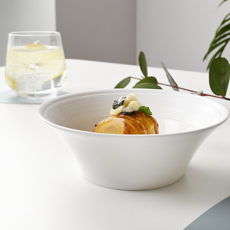 法式螺纹餐具骨瓷6英寸拉面碗家用汤面碗白色大碗面条碗精致轻奢
