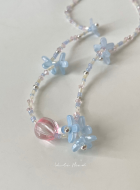 夏日淡蓝小花清新度假项链