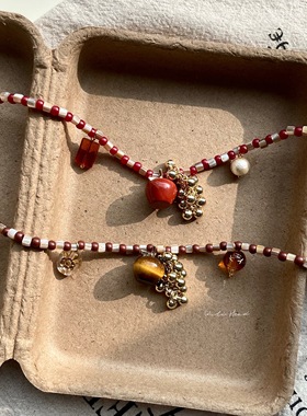 虎眼石苹果串珠叠戴项链