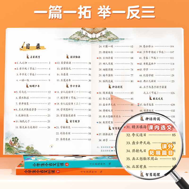 斗半匠小学生小古文100课上下册人教版一年级二三四五六年级走进小古文分级阅读与训练100篇必背文言文和古诗词课深度阅读一天一篇