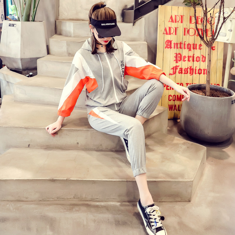 欧货运动套装女夏洋气宽松韩版时尚 雪时力休闲运动套装