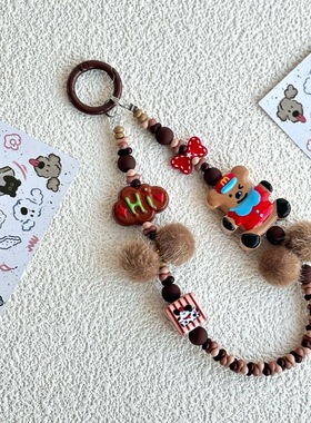 49原创卡通小熊毛球串珠手提链手腕短挂绳手机壳汽车钥匙扣包挂件