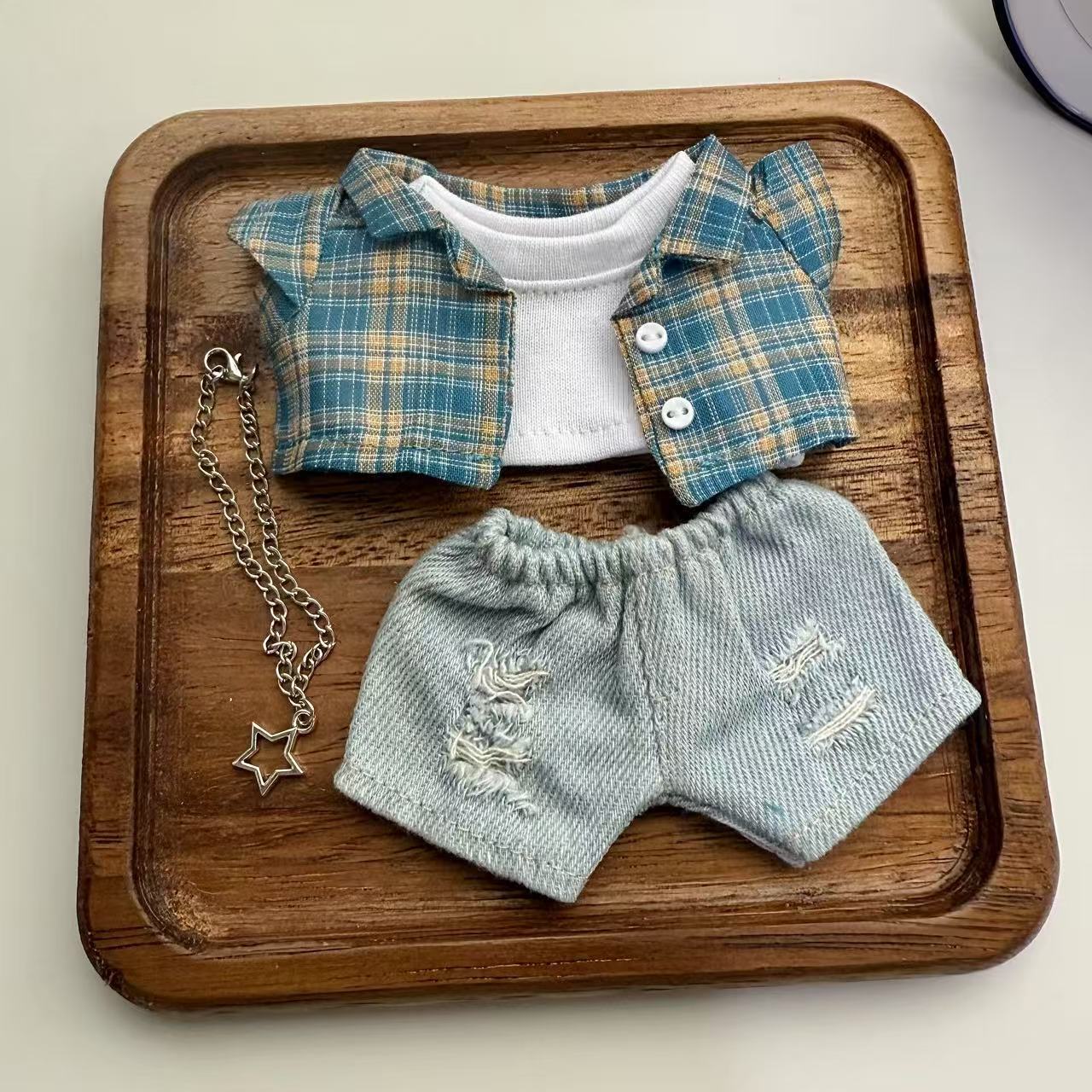 49（仅衣服）17CMLabubu拉布布挂件衣服服配饰渔夫帽棉花娃娃帽 - 图1