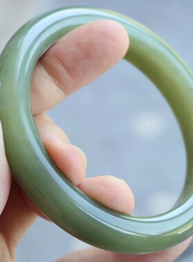 保真天然和田玉手镯57圈口证书编号6061323和田玉湖绿色 青海料