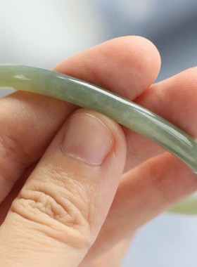 保真天然和田玉手镯58圈口证书编号5284245和田玉且末蓝青色圆条