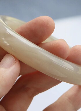 保真天然和田玉手镯58圈口证书编号8131904和田玉藕粉色 青海料