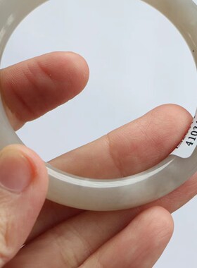 保真天然和田玉手镯56圈口证书和田玉藕粉色烟灰色 青海料圆条