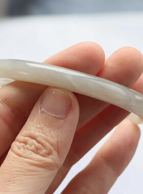 保真天然和田玉手镯56圈口证书1141085藕粉色烟灰色 青海料圆条