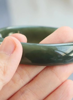 保真天然和田玉手镯56圈口证书编号9260802且末蓝青糖色 新疆料