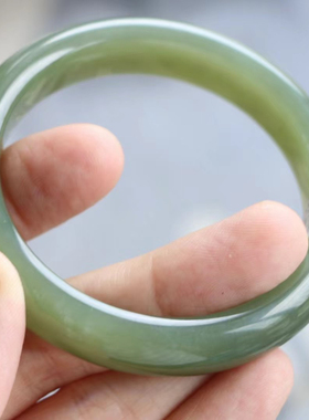 保真和田玉手镯53圈口证书编号6061359和田玉湖绿色 青海料