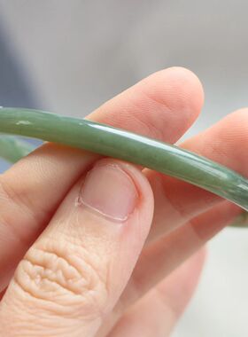 保真天然和田玉手镯58圈口证号377385且末蓝青色 新疆且末料圆条