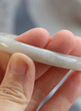 保真天然和田玉手镯53圈口证书1141032藕粉色烟灰色 青海料圆条