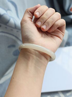 保真天然和田玉手镯56圈口证书号1141047藕粉色烟灰色 青海料圆条