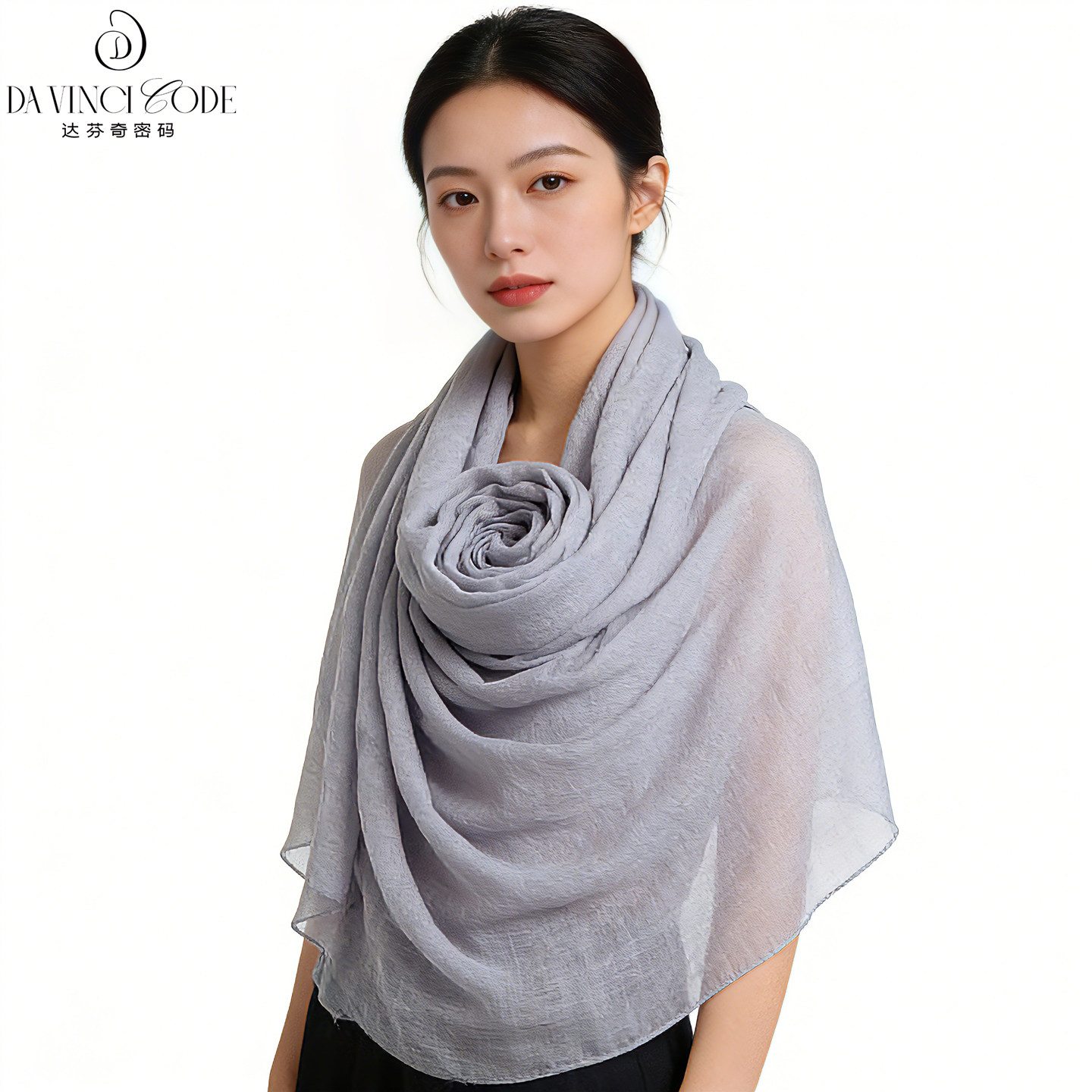 上海故事春夏灰色棉麻围巾2025新款丝巾薄款长纱巾纯色披肩女外搭