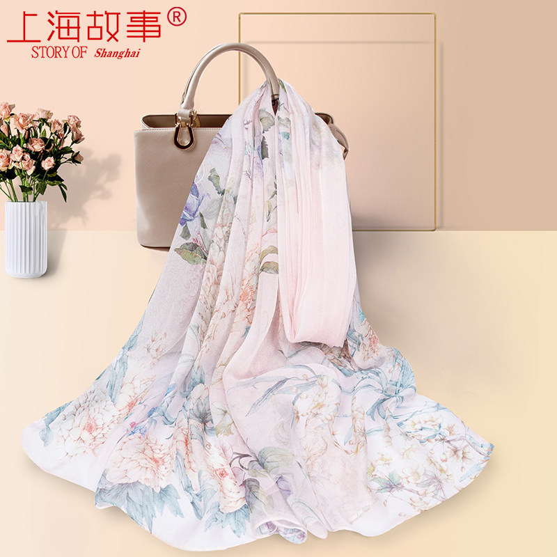 母亲节礼物上海故事薄纱送妈妈丝巾 轻罗服饰配件围巾/丝巾/披肩