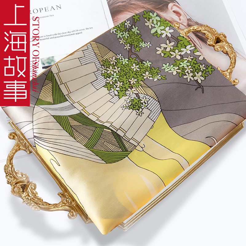 上海故事大方巾90x90搭肩披肩100%真丝围巾女春夏季蚕丝丝巾妈妈