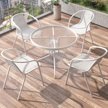 Balcony small table and chairs One table Two-chair outdoor patio minimalist casual tea table and chairs white glass folding tea table combination