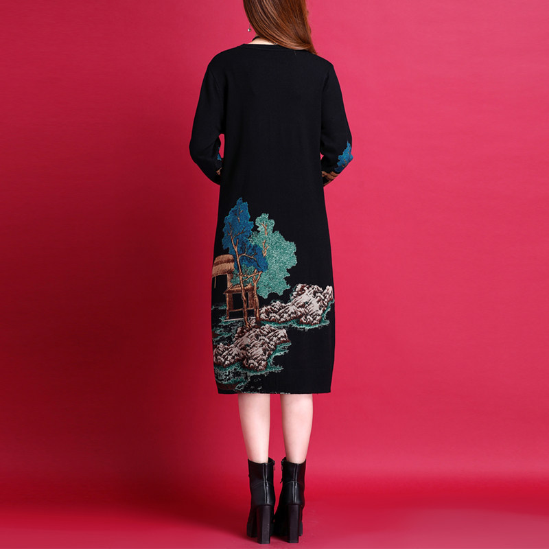 低圆领毛衣裙秋冬中长款新款连衣裙 蓓姿曼连衣裙