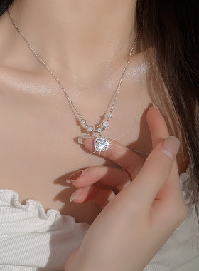 s999纯银方钻项链镶钻锆石