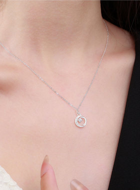 S999纯银星月项链女时尚小众