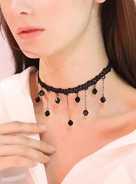 新品蕾丝复古锁骨链流苏choker