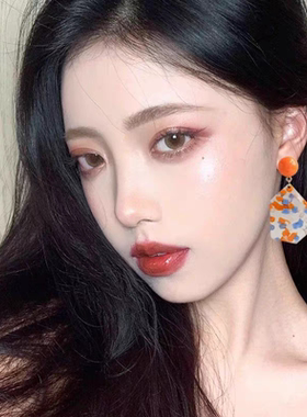夏日透明感橙色碎花耳环小清新少女不规则耳夹无耳洞橘子汽水耳饰