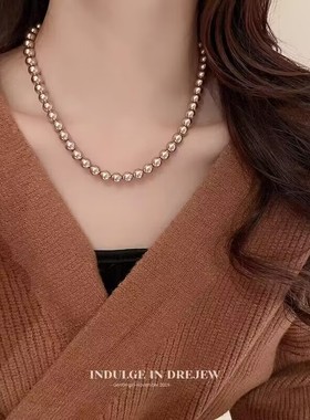 倪妮同款香槟色珍珠项链女2023新