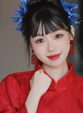 新款新娘耳环红色喜字双囍耳钉