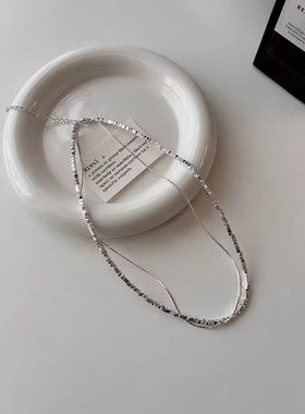 s925纯银碎银子小方块项链