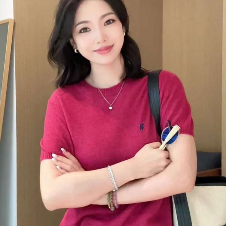POLO短袖针织衫内搭保罗短袖t恤打底衫圆领中袖薄毛衣宽松上衣S