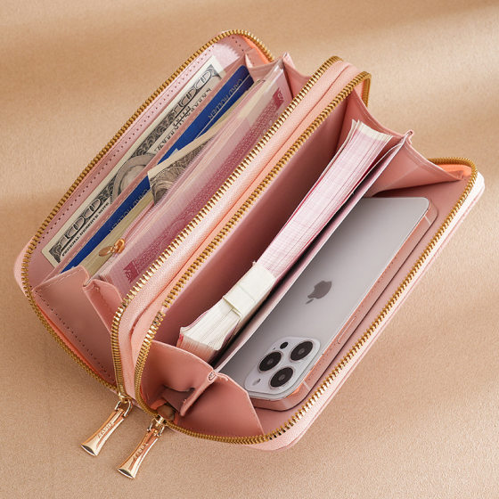 Double zipper long Korean style mobile phone bag for women