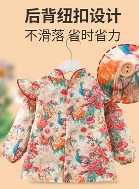 秋冬女宝宝吃饭防水反穿罩衣