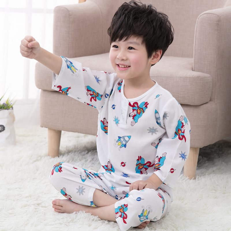 夏季棉绸儿童睡衣男孩男童长袖薄款女童孩宝宝绵绸夏天套装家居服 夏季棉绸儿童睡衣男孩男童长袖薄款女童孩宝宝绵绸夏天套装家居服