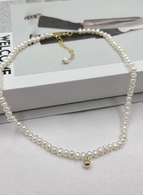 天然淡水珍珠全珠项链女小众设计复古锁骨链简约时尚颈链气质百搭
