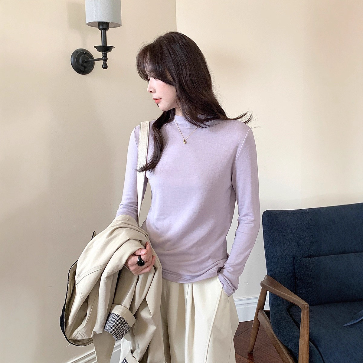 安婷露天丝羊毛中领打底衫女2025秋冬醋酸圆领纯色内搭保暖长袖,淘宝优惠券,粉丝福利购,淘宝优惠卷