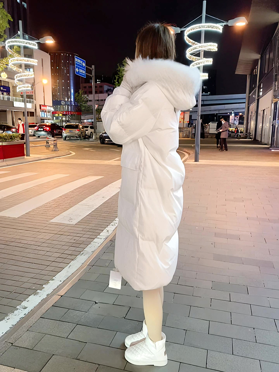 大毛领外套女加厚羽绒棉服2022年冬季新款中长款宽松棉袄面包服女