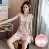 Жилет, летняя тонкая пижама, шелковый комплект без рукавов, сексуальный топ с чашечками