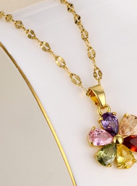 儿童钛钢不褪色金色花朵吊坠项链